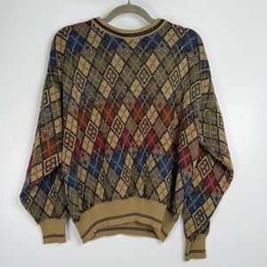 Men's Long Grandpa Core Vintage Cabincore Argyle Pullover Knit Sweater Size M